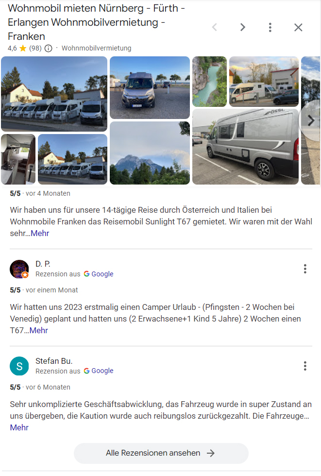 Google Bewertungen Wohnmobile Franken